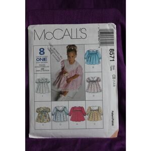 McCalls 8571 Sewing pattern girls dress puff sleeve A line skirt size 1 2 3